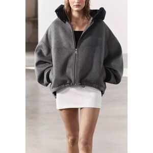 ZARA ZW COLLECTION GREY BOMBER JACKET WITH DETACHABLE DETAIL SIZE XS-S